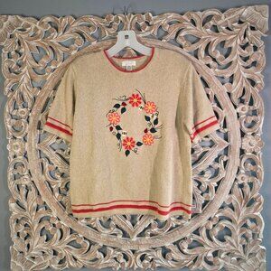 Christopher & Banks Vintage Short Sleeve Knit Bee Floral Sweater Size M
